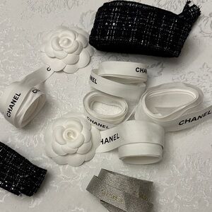 CHANEL Black, White, and Silver Ribbon Assorted. Various lengths and widths.